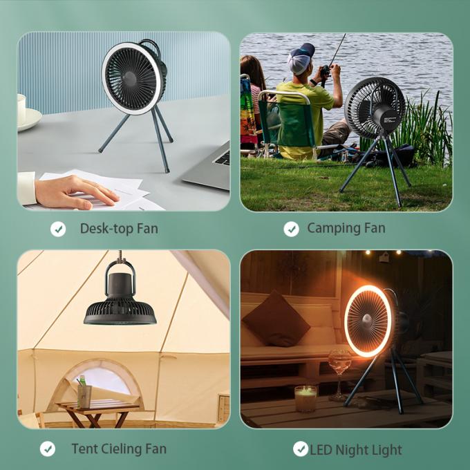 Multifunctional Usb Rechargeable Fan For Camping With LED Ring Lights 2