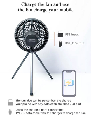 USB Rechargeable Tripod Pedestal Fan Outdoor Tent Camping Fan With LED Light